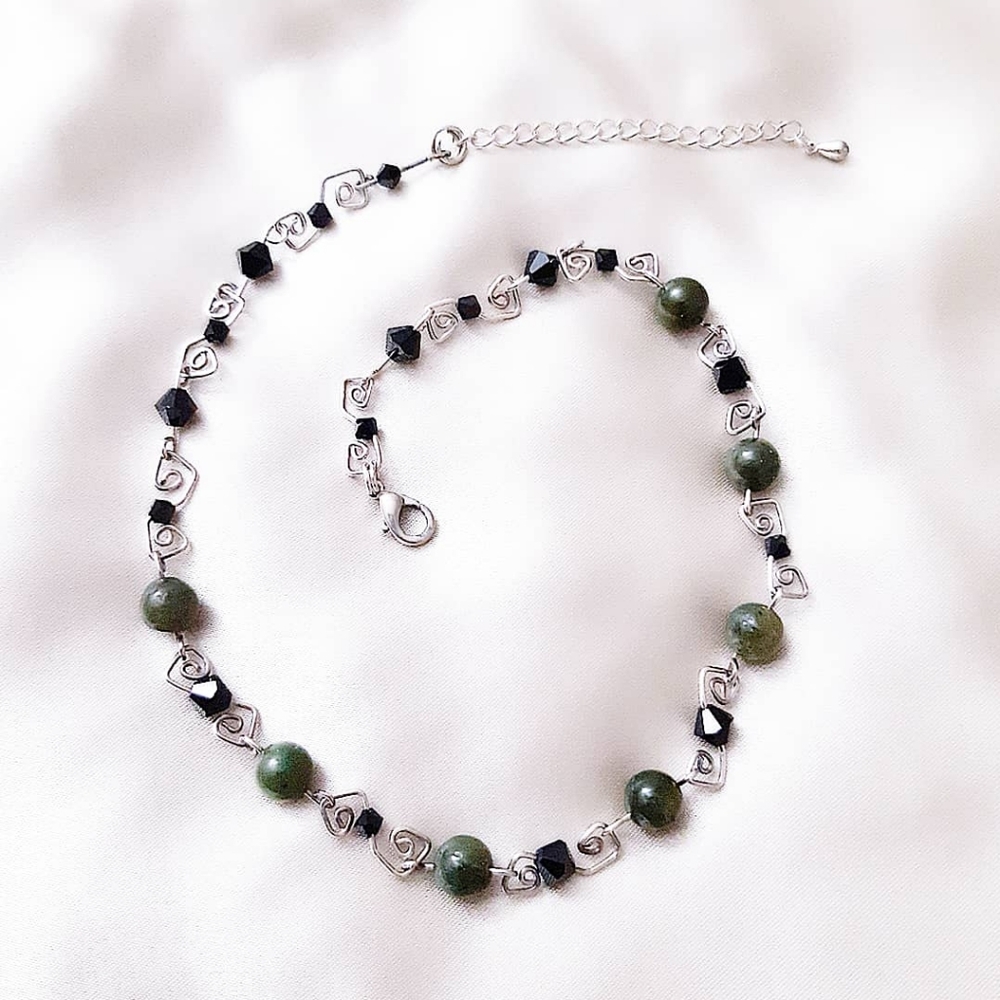Hand-twisted Sterling Silver Wire BC Jade Necklace